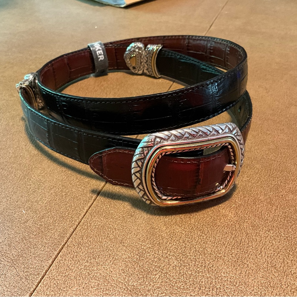 Brighton 36” black & brown reversible two tone belt.  Silver & brass hardware.